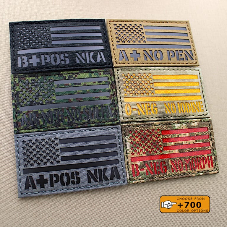 Blood Type USA Flag NKA NKDA Infrared Tactical Morale Hook-and-Loop Patch IR Coyote Tan ONEG O 