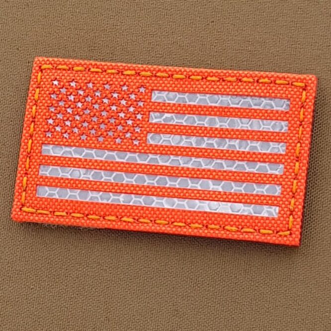 Hi Viz USA American Flag 2x3.5 Blaze Fluorescent Orange SOLAS Reflective Tape Search And Rescue SAR Tactical Morale VELCRO (C) brand Patch