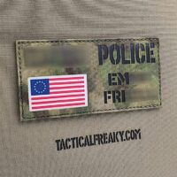 A Custom 3"x6" patch with the Betsy Ross Full Color Flag and choose the three text