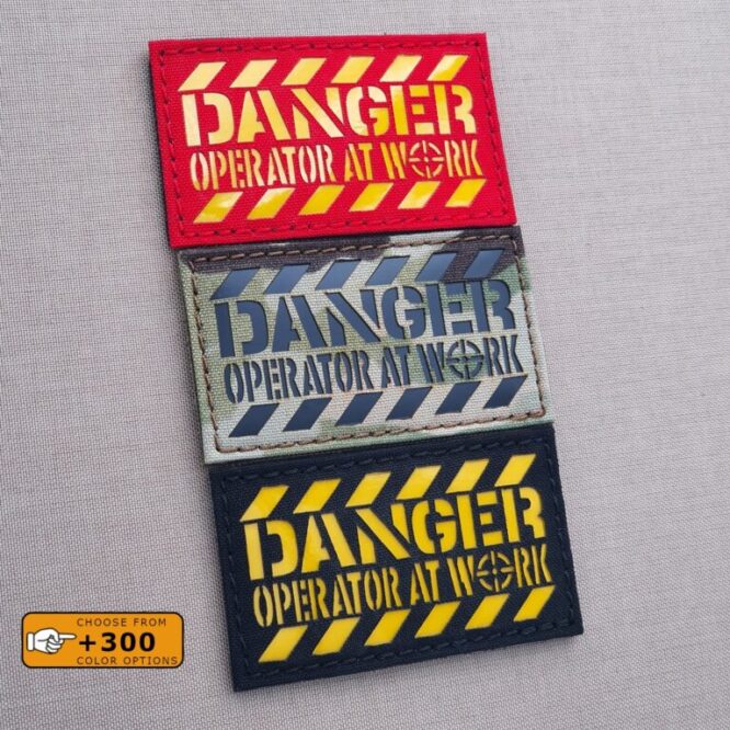 Danger Operator At Work 2x3.5 Morale Military Tactical Army Laser Cut Velcro Brand Patch