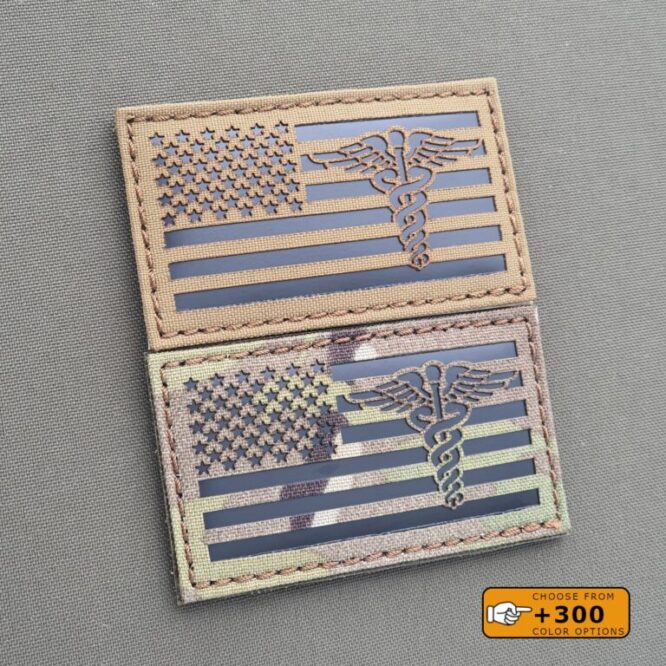 America Flag Caduceus 2x3.5 Medic EMS USA Morale Tactical Army Laser Cut Velcro Brand Patch