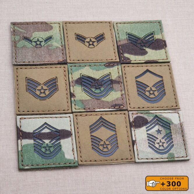 USAF Enlisted Ranks 2"x2" Chief Senior Master Staff Sergeant Airman First Class Military Laser Cut Velcro Brand Patch