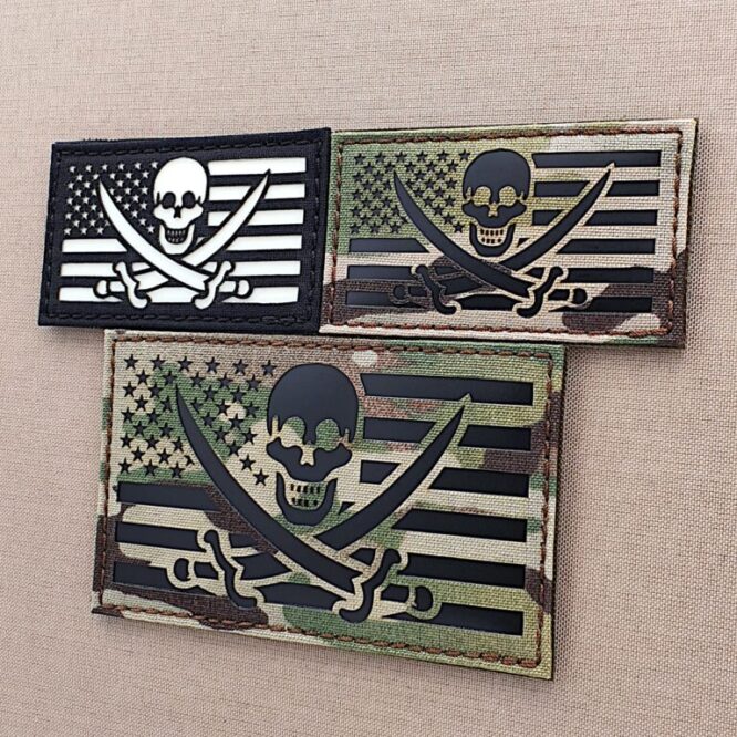 Jolly Roger Calico USA Flag Jack Pirate American Jack Rackham Tactical Military Army Morale Laser Cut Velcro© Brand Patch
