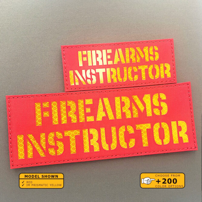Set of 2 Patches 2"x5" and 4"x8" Red 3M prismatic yellow with the text Firearms Instructor