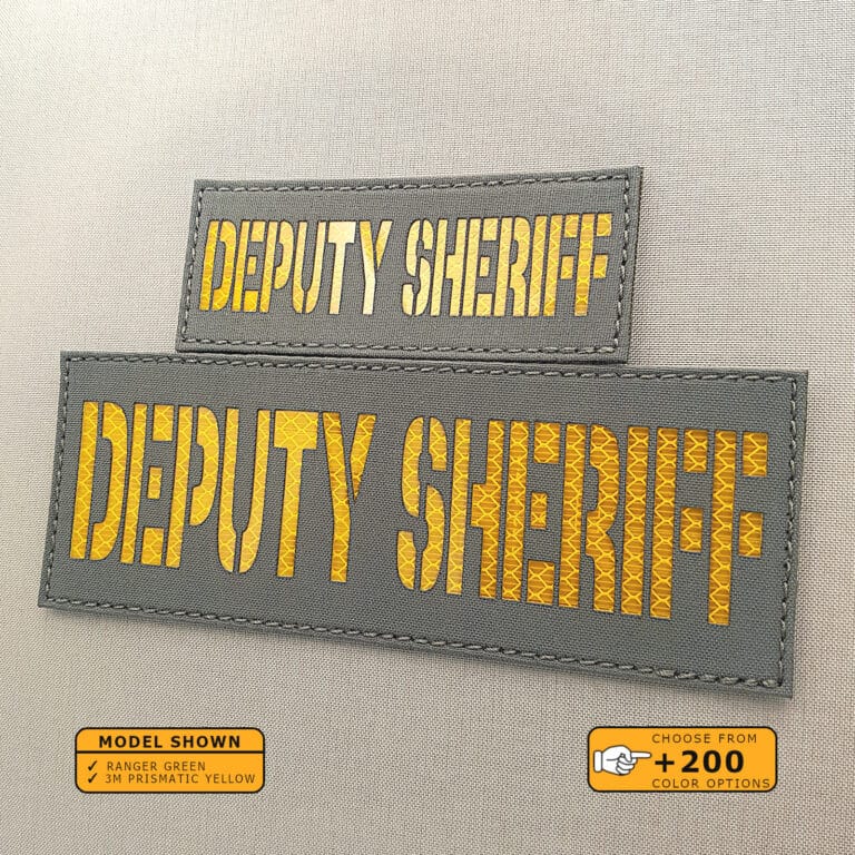 Set of 2 Patches 2"x5" and 4"x8" Ranger Green 3M Prismatic yellow with the text Deputy Sheriff