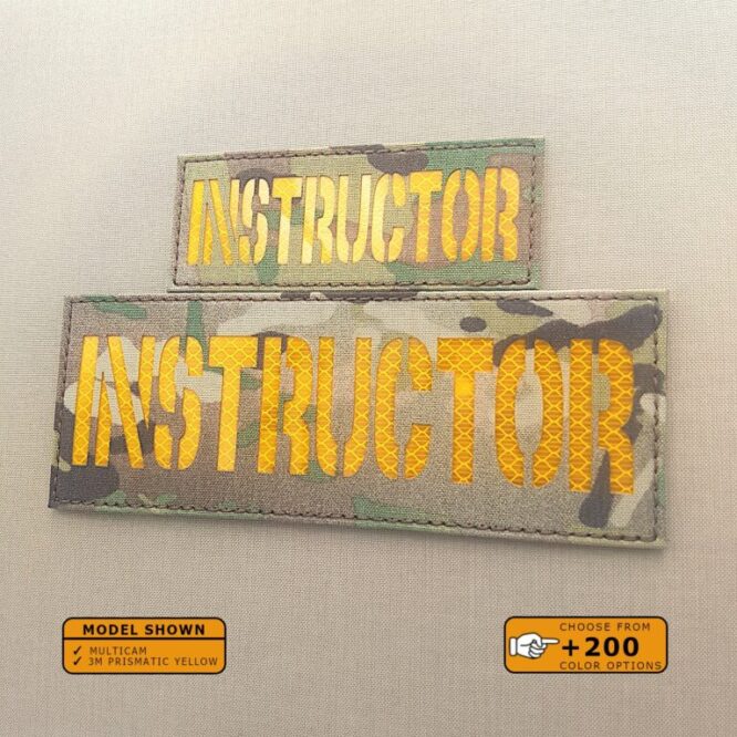 Set of 2 Patches 2"x5" and 3"x8" Multicam 3M prismatic yellow with the text Instructor