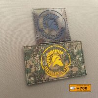 Two patches of the Spartan Molon Labe DEVGRU: one with size 3"x3" in Kryptek Mandrake background with solid black and another one with size 3"5" in Pencott Badlands background with solid yellow