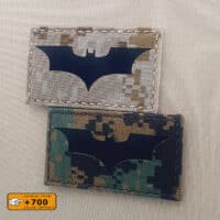 Two patches with size 2"x3.5" of the Batman logo: one in Aor 1 (Digital desert) background with IR and another one in Flecktarn background with IR