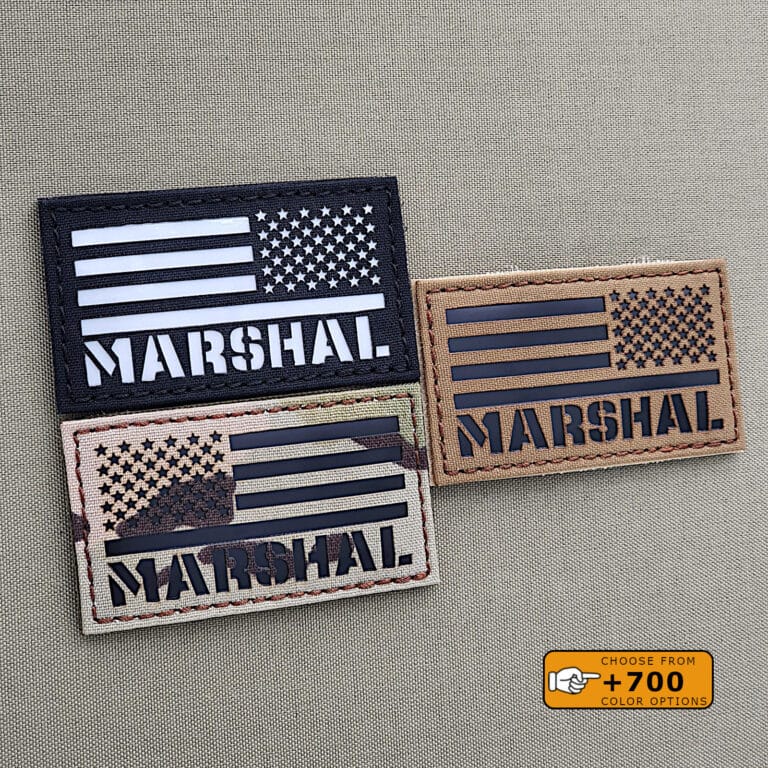 Three patches with de USA Flag and the text Marshal below