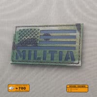 A patch with de USA Flag and the text Militia below in Multicam background and Infrared (IR) text