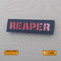 Reaper Name Tape patch with size 1"x3.5" in background Navy Blue and 3M Prismatic Red texts