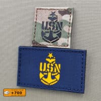 Two patches of the Anchor Senior CPO Chief Petty Officer one with size 2"x2" in Multicam IR and the other one with size 2"x3.5" in Navy Blue solid yellow text