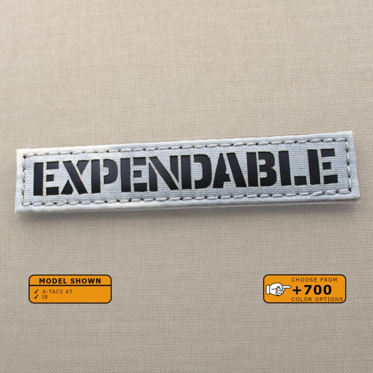 Expendable Callsign Name Tape patch with size 1"x5" in A-TACS AT Artic Tundra) background and Infrared (IR)Text