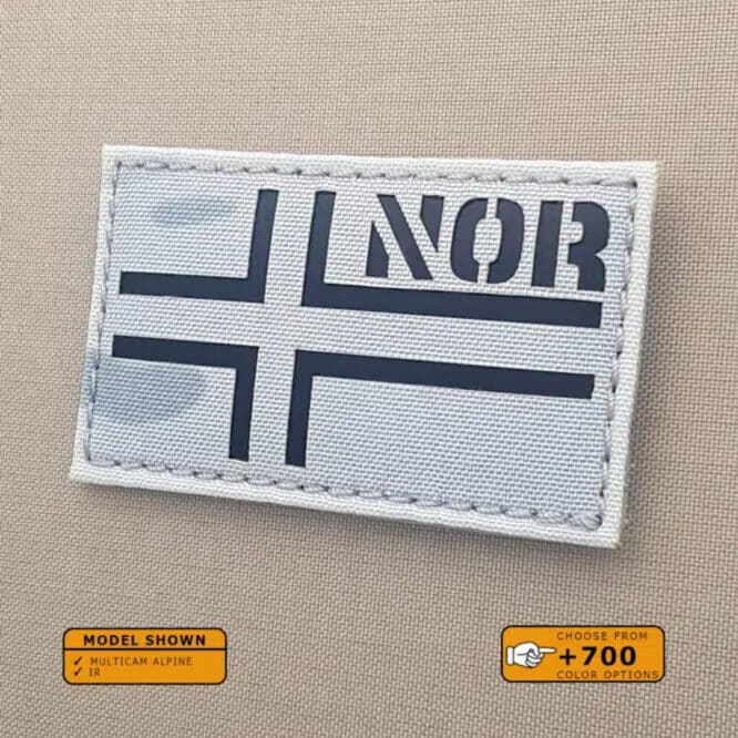 A Norway Norge flag patch with size 2"x3.5" Multicam Alpine Infrared (IR)