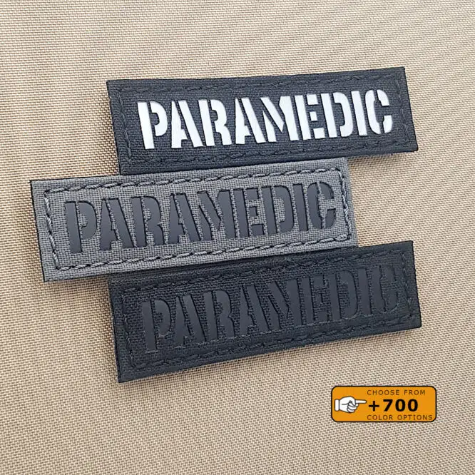 Three patches Name tape of Paramedic with size 1"x3.5"badge of US Army Tape patch with size 1"x3.5" Infrared (IR)Text, 2 in black backgrounda and the other one in grey background