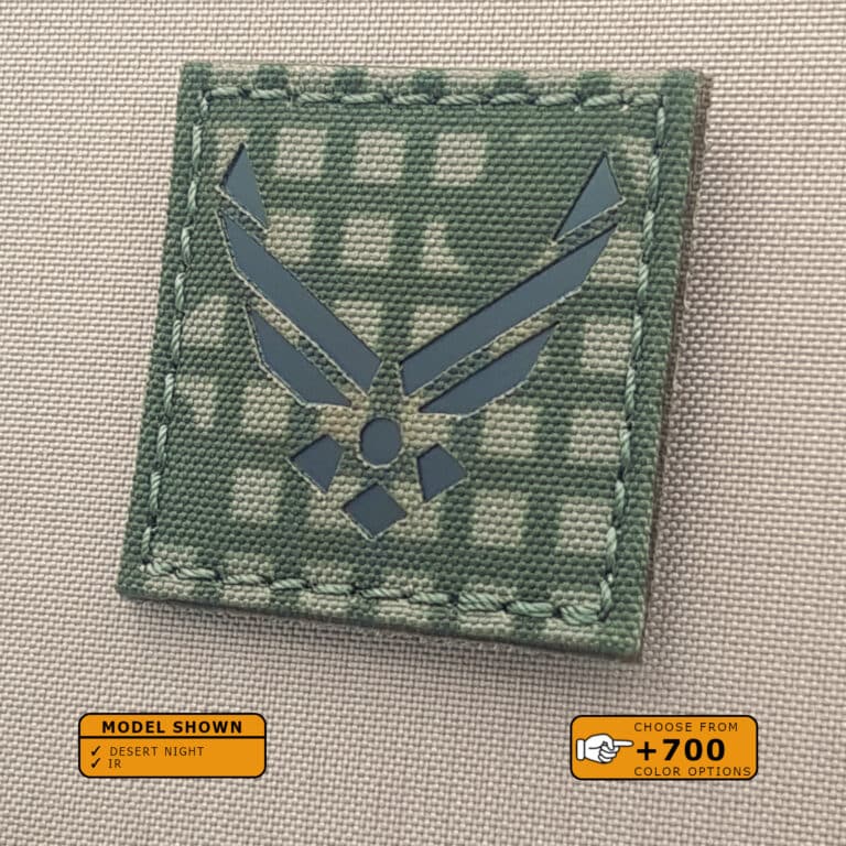 A patch with USAF US Air Forces with size 2"x2" in Desert Night background and Infrared (IR) Text