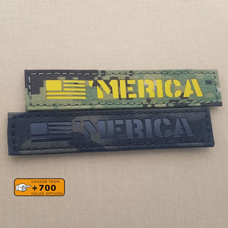 Two Callsign name tape patches Merica usa flag with size 1"x5" one in Aor 2 with solid yellow text and the other one in Multicam black Infrared (IR) text
