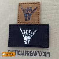 Two patches of the Shaka Sign one with size 2"x2" in Coyote IR and the other one with size 2"x3.5" in Black Reflective 3M Prismatic white