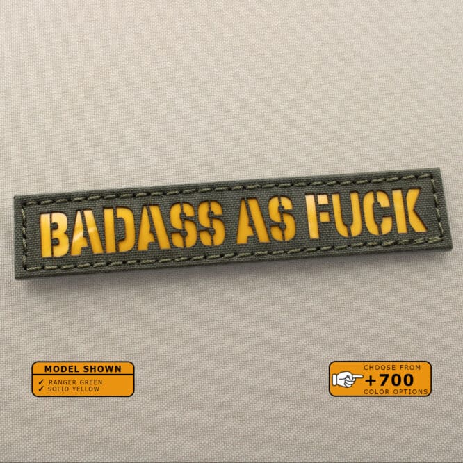 Badass As Fuck Callsign Name Tape patch with size 1"x5" in Ranger Green background and yellow solid Text