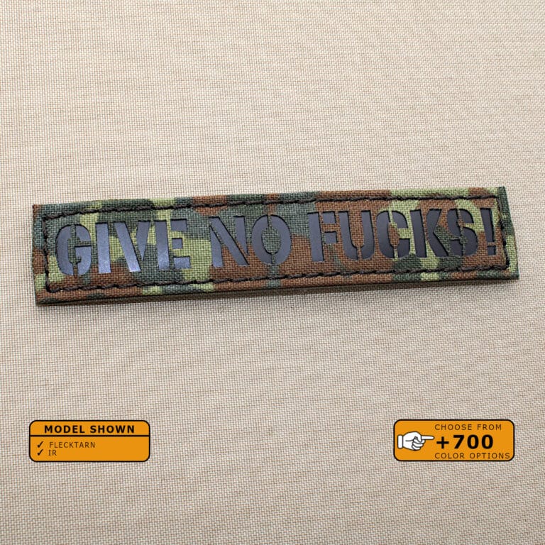 Give No Fucks! Callsign Name Tape patch with size 1"x5" in Flecktarn background and Infrared (IR)Text