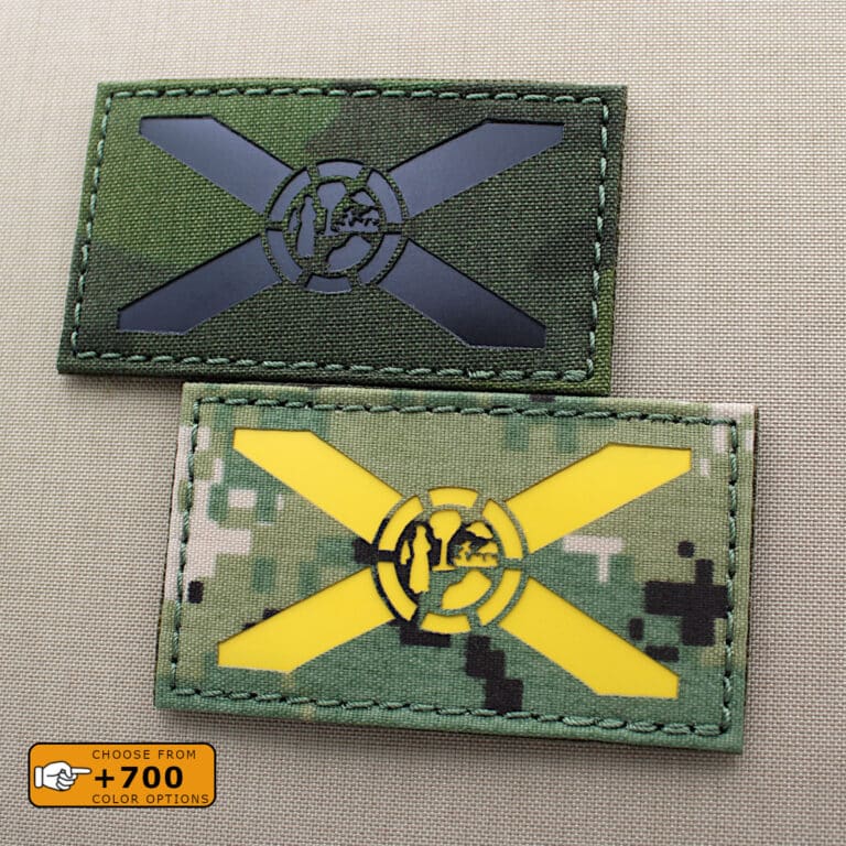 Two patches Florida State flag with size 2"x3.5" one in Aor 2 with solid yellow text and the other one in Multicam digital Infrared (IR) text