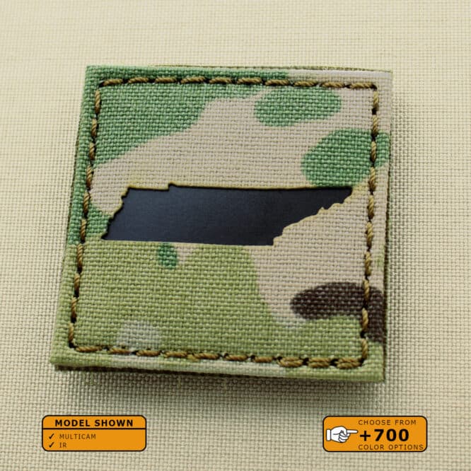 A patch with Tennessee state cutout: with size 2"x2" in Multicam background and Infrared (IR) Text
