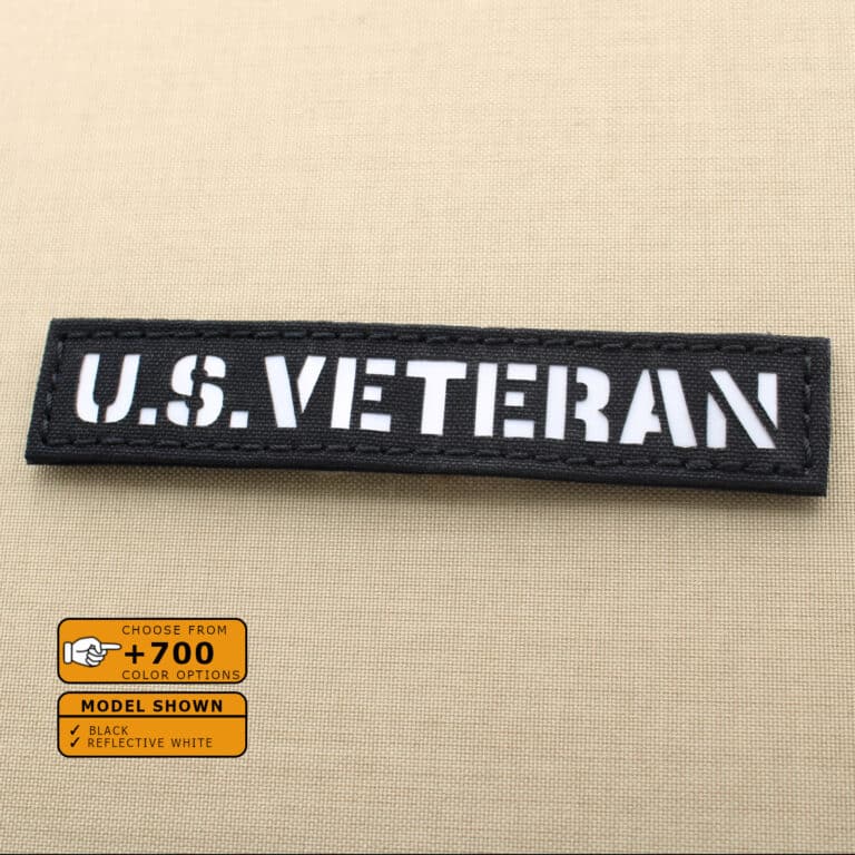 US Veteran Callsign Name Tape patch with size 1"x5" in Black background and Reflective white Text