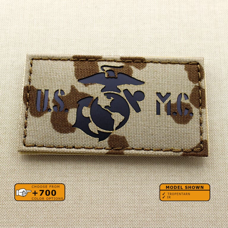 The USMC Semper Fidelis Marines patch with size 2"x3.5" in Tropentarn Infrared (IR)