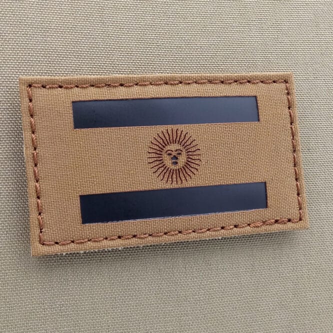 One patch of the Argentina flag with size 2"x3.5" in Coyote Brown IR (infrared)