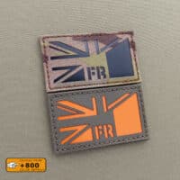 Two patches of the UK and France friendship flag with size 2"x3.5": one in Multicam IR and the other one in Coyote Brow with solid orange