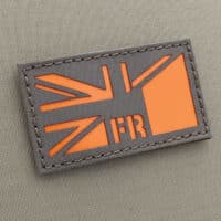 A patch of the UK and France friendship flag with size 2"x3.5" in Ranger Green with solid orange