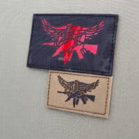 Two patches of the SWAT Eagle SRT ERT: one with size 3"x5" in Multicam black with 3M Reflective Prismatic red and the other one with size 2"x3.5" in Coyote Brown IR