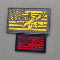 Two patches of the USA Flag SWAT Eagle: one with size 3x5 in Wolf grey with solid yellow and the other one with size 2x3.5 inch in black background with solid red
